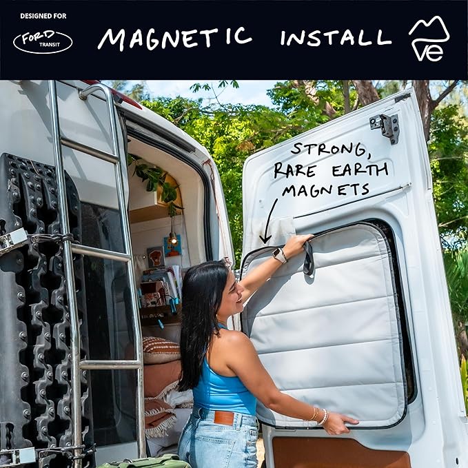VanEssential Insulated Blackout Rear Door Window Covers Designed for Ford Transit Van High and Medium Roof Year 2015 to Current with NO Plastic Trim (Pair) - Cool Gray