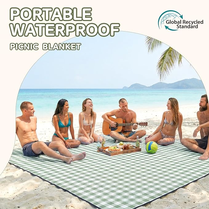 Genovega Waterproof Picnic Blanket Beach Outdoor Camping Mat Rug Extra Large Foldable Cute Big Travel Essential Accessories Gift Park Patio Lawn Garden Grass PlayMusic Festival Concert Must Have