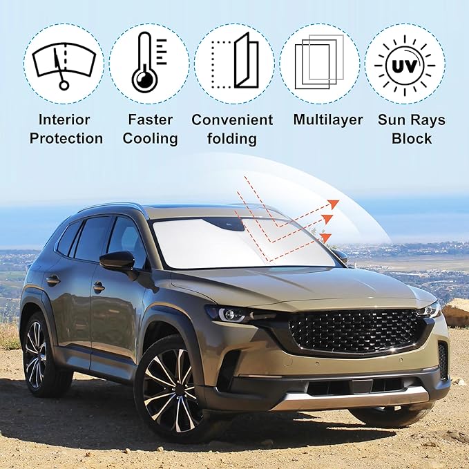 Windshield Sun Shade Custom Fit 2023 2024 2025 2026 Mazda CX-50 CX50 Accessories Foldable Sunshade Sun Blocker Front Window Shades Covers Keep Car Cooler