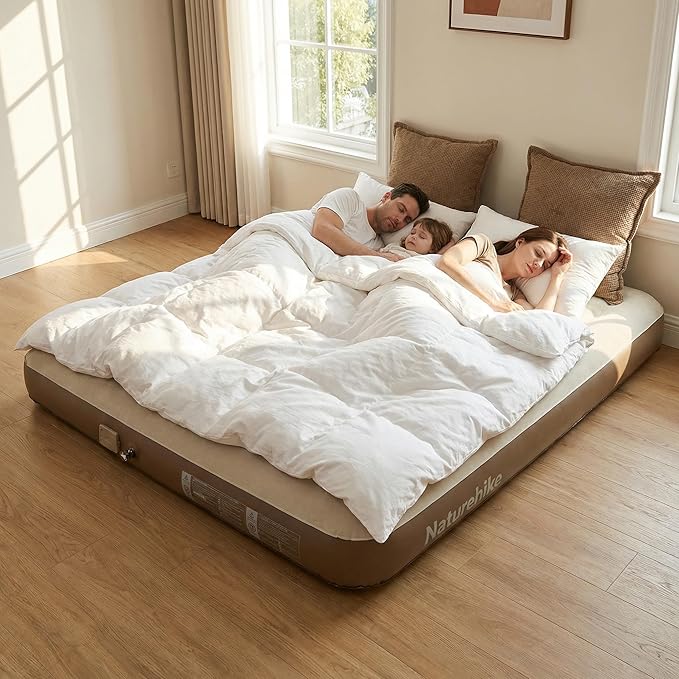Naturehike California King Air Mattress with Built-in Pump for Home, Camping & Guests (Brown, California King)