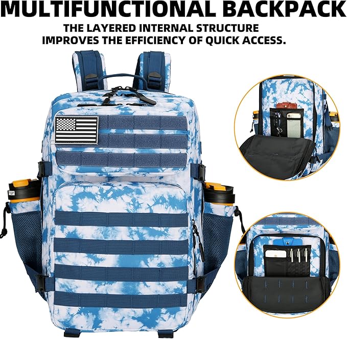 Lovelinks21 45L Tactical Assault Backpack 3 day assault pack with Molle Waterproof backpack Rucksack for Tactical Backpacks (Blue coral)