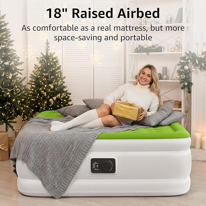 YENING Full Size Air Mattress with Built in Pump Raised Double Blow up Bed Inflatable Camping Airbed Electric 18 Inch Tall