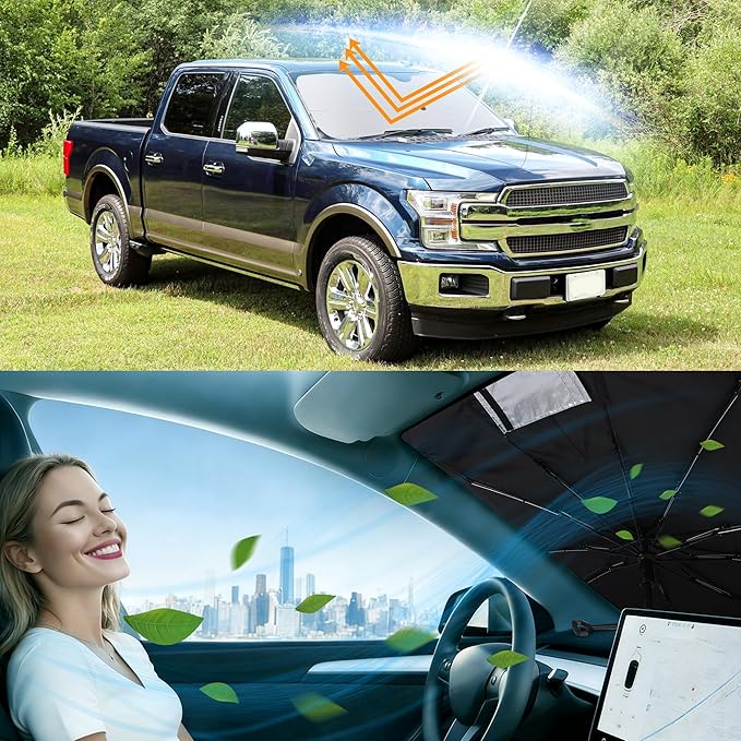 Windshield Sun Shade Umbrella Custom Fit for 2015-2020 Fo-rd F150 Accessories Foldable Sunshade Sun Blocker Protect Car from Sun Rays & Heat Damage Keep Car Cooler