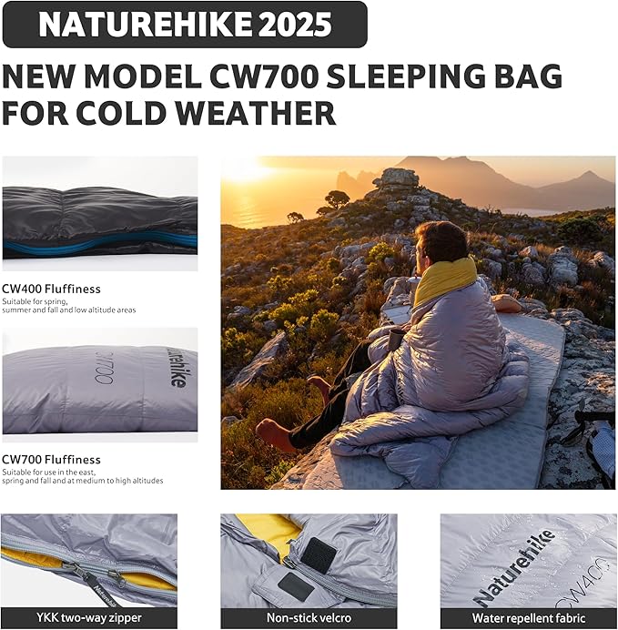 Naturehike 0 Degree Ultralight Down Sleeping Bag for Adults, 650 Fill Power, Backpacking Cold Weather Sleeping Bag with RDS Down, -2℉ / 18℉ Sleeping Bags for Camping, Hiking