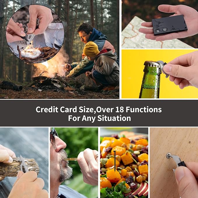 Credit Card Tool Multitool, Christmas Stocking Stuffers 18 in 1 Cool Gadgets, Useful Fathers Gift for Dad, Upgraded Multi-Tool Birthday Gifts Men Women Survival Wallet Tools with Screwdrivers Compass