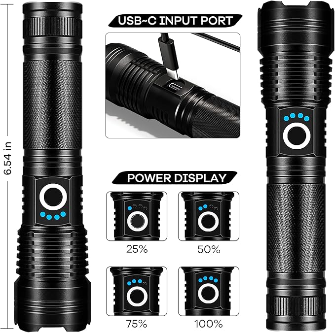Lylting 2 Pack Rechargeable LED Flashlights High Lumens, 99,000LM Super Bright Adjustable Flashlight with USB Cable & 5 Modes, Waterproof Handheld Flashlight Powerful Flash Light for Home Camping