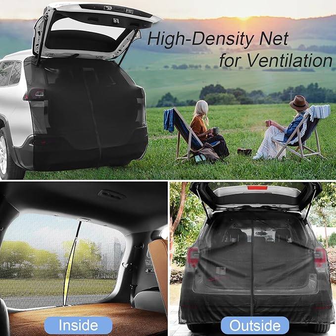 Generic Car Camping Net - Breathable Mesh Magnetic Tent for UV Sun Protection Ventilation Privacy Protection Tailgate Mosquito Net for SUV MPV (L), Black
