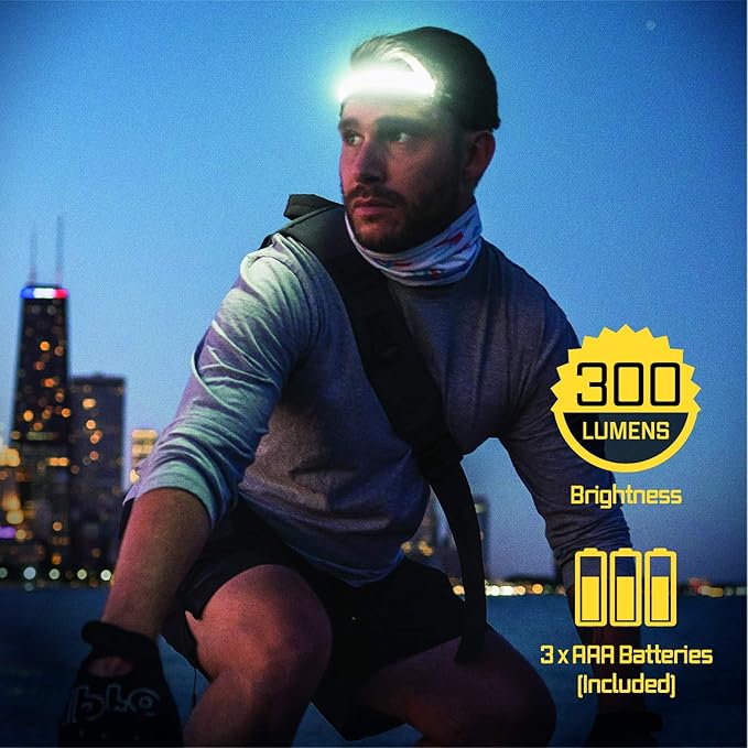 OPTIMAL VENTURES LITEBAND Flex LED Headlamp, 300 Lumens, 210° Wide Beam, Lightweight Low-Profile Fit, IPX2 Weather Resistant, Black