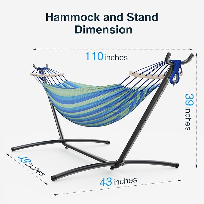 ANAGOO Double Hammock, Heavy Duty Portable, 500 lb Weight Capacity, Perfect for Both Indoors and Outdoors, 2 Person Hammock with Carrying Bag, Wide Blue