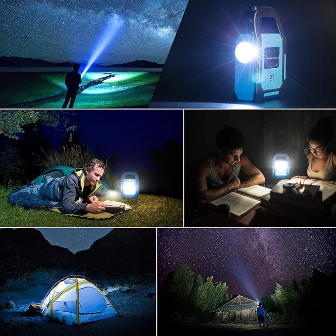 4 Pack 3 in 1 Solar USB Rechargeable Brightest COB LED Camping Lantern, Waterproof Emergency Flashlight LED Light