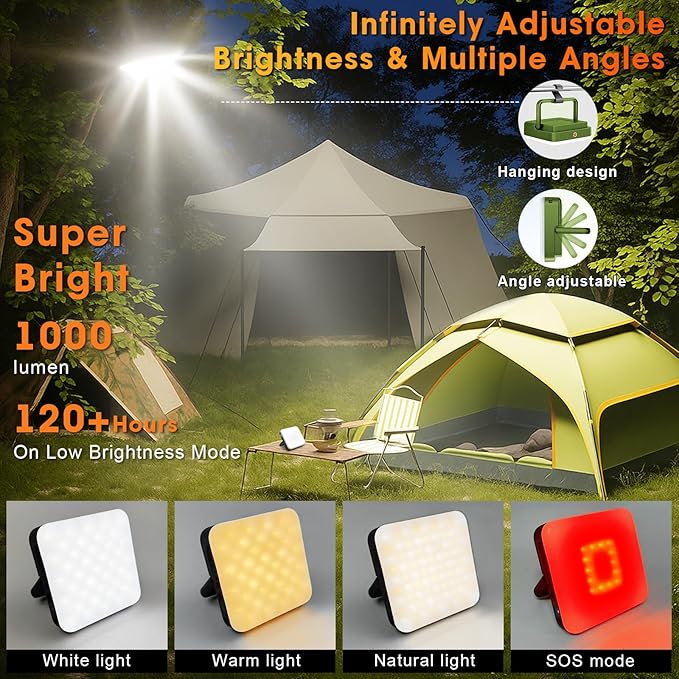 10000mAh Rechargeable Camping Lantern – Portable LED Outdoor Light with Power Bank, Magnetic Base, Tripod Compatible, Stepless Dimming for Camping, Hiking, Fishing, Emergency Use (Green)