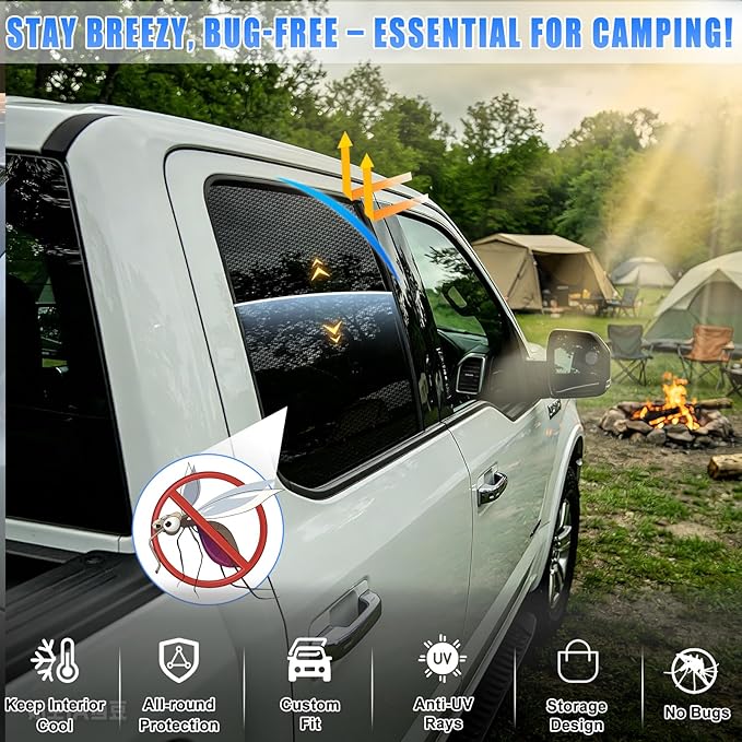 ZATOOTO Car Window Shades F150 2015-2020 for Rear Window 2Pack car Shades for Back Windows Baby & Pet | Blocks 99% UV Rays & Heat | Breathable Mesh for Privacy & Bug Protection | Camping & Travel