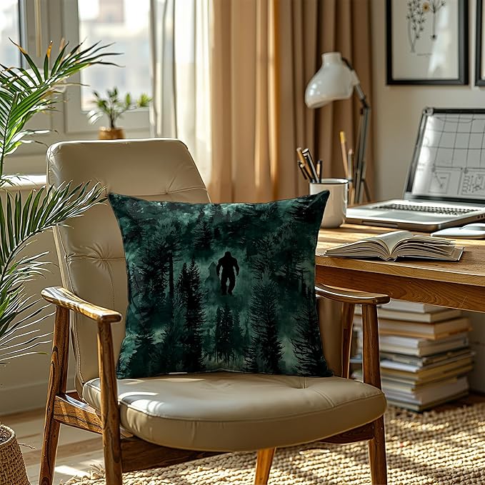 Funny Bigfoot Sasquatch Forest Throw Pillow Covers 18x18,Camper Decor Pillowcase,Big Foot Sasquatch Gifts,Camping Camper Bigfoot Gifts for Women（93）