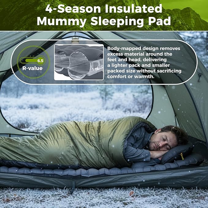 ATEPA ThermAir Mummy Backpacking Inflatable Sleeping Pad, 6.5 R-Value Insulated Ultralight Portable Sleeping Pad Thick Camping Mat with Pump Sack for Camping Backpacking Tent, Wide Long Size 72"x21"