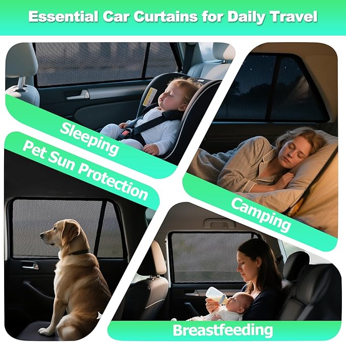 Car Window Shades for 2011-2023 4Runner - Rear Side Window Sun Shade for Baby, Breathable Mesh Car Privacy Window Covers, UV Protection & Heat Insulation for Road Trips Napping Camping (2 PCS)