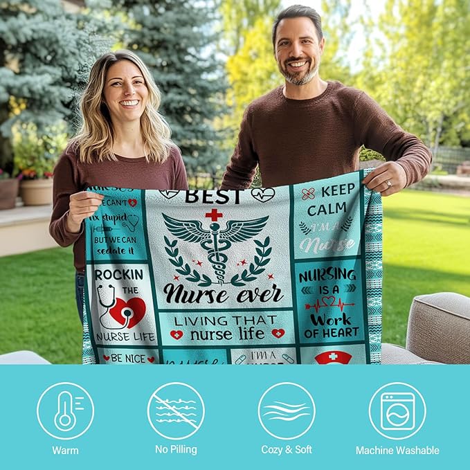 Wazzio Nurse Gifts for Women Men, Christmas Thanksgiving Gifts for Nurses Blanket, Nursing Student Gift for Nurses, Nurse Appreciation Graduation Birthday Gift Blanket 50"x 60"