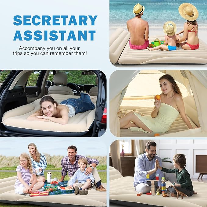 Ciremiv Car Bed with The Most Complete Sleeping Accessories,Leakproof Durable Car Mattress, with Pillow & Pump|for SUV Minivan Mpv Road Trip Inflatable Bed,Single-Sided Flocking Off-White + Gray