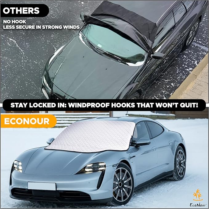 EcoNour Car Windshield Snow Cover - Ice Windshield Cover with 4 Layers Thickness, Snow Protection Cover, Easy to Use, [Universal Fit] for Cars,SUV,Sedan,Hatchback - Medium
