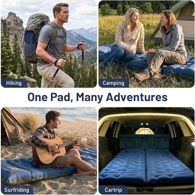 KASBAH Camping Sleeping Pad,Extra Wide 6 inch Thick Inflatable Sleeping Pads with Built-in Foot Pump and Pillow,Ultralight Camping Mat Gear for Outdoor Hiking,Camping