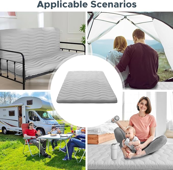 SCHNAUZER HOME Japanese Floor Mattress, 100% High Density Comfortable Foam, Foldable Tatami Mat Sleeping Pad, Ideal for Comfort and Support, Kids Floor Lounger Bed Sofa, Light Grey, Twin