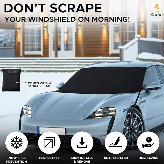 EcoNour Windshield Cover for Ice and Snow | Easy-Install with Adjustable Hooks & Storage Bag | Ice & Snow Protection | Anti-Theft Windshield Covers
