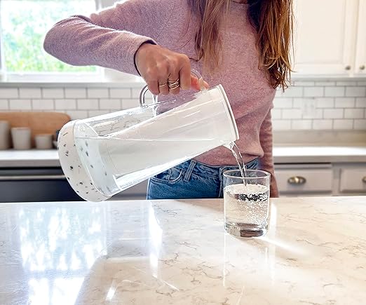 LifeStraw Home– Water Filter Pitcher, 7-Cup, Glass with Silicone Base, Terrazzo, for Everyday Protection Against Bacteria, Parasites, Microplastics, Lead, Mercury, PFAS and a Variety of Chemicals