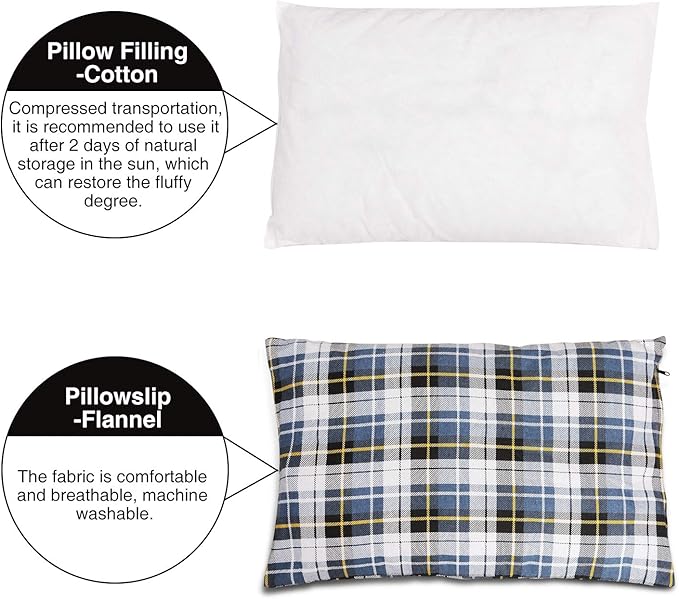 REDCAMP Small Camping Pillow Lightweight and Compressible, Soft Flannel Travel Pillow with Removable Pillow Cover, 2 Pack
