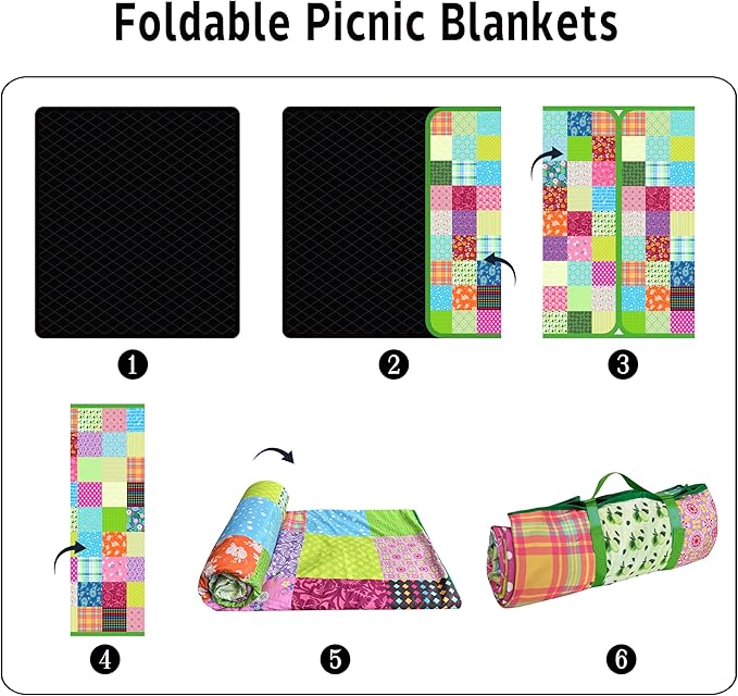 Supfitness Extra Large Picnic Blankets Waterproof Foldable (60"x 80") Boho Beach Blanket Waterproof Sandproof,3-Layer Thicking Mat Outdoor Packable Camping Blanket