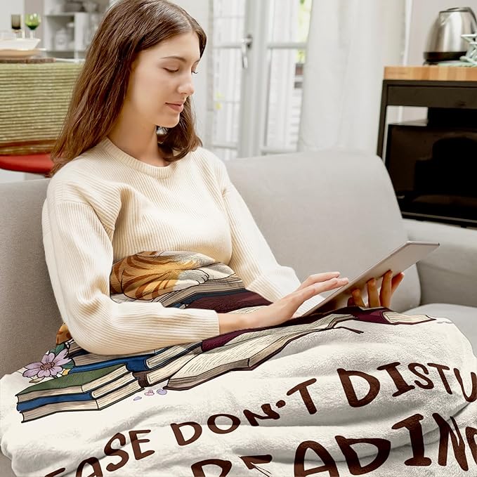 Book Lovers Gifts for Women, Reading Blanket for Book Lovers, Bookish Gifts, Teacher Appreciation Gift, Graduation Presents for Her Him Librarian, Christmas Bookworm Reading Blanket 60"x50"