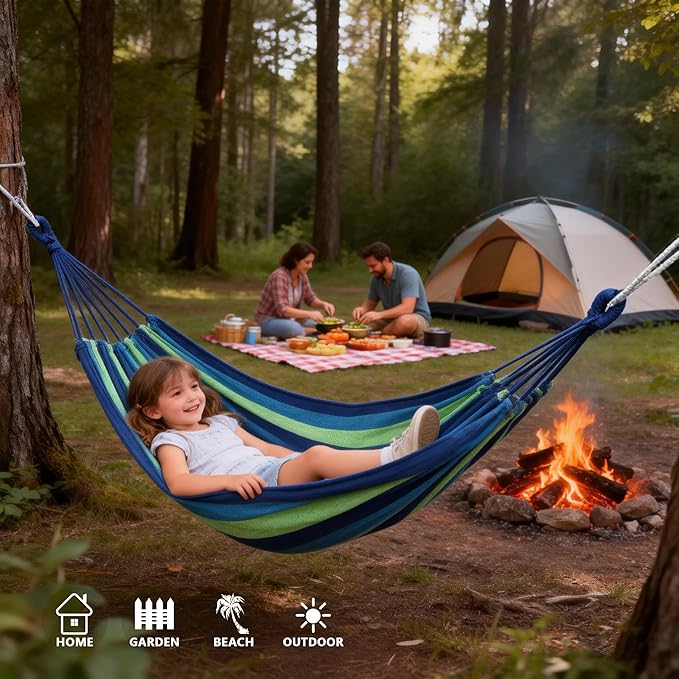Outdoor Garden Camping Hammock, Portable Hammock for Patio Yard Garden Backyard Porch Travel, 300 lbs Maximum Weight Capacity, Canvas Fabric