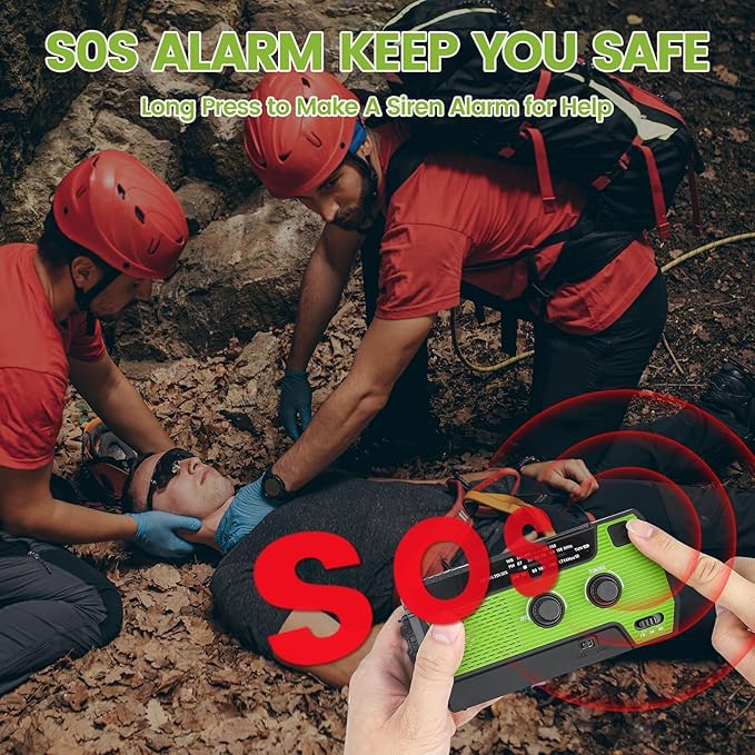 4000mAh/14800mWh Emergency Radio, Solar Hand Crank Emergency Radio - NOAA Weather Radio with AM/FM/NOAA Weather Alert, Reading Lamp, Flashlight, Cell Phone Charger and SOS Siren (Army Green)