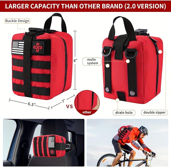 Survival Kit, 252Pcs Survival Gear First Aid Kit with Molle System Compatible Bag and Emergency Tent, Emergency Kit for Earthquake, Outdoor Adventure, Hiking, Hunting, Gifts for Men Women