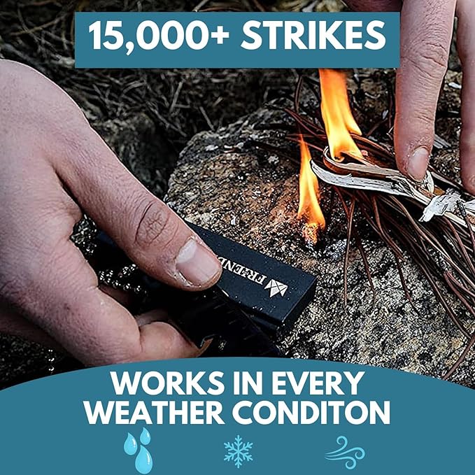 The Friendly Swede Magnesium Fire Starter Kit 3-Pack — Flint and Steel Fire Starter Survival Tool - Weatherproof Firestarter for Camping, Hiking & BBQs - Flint and Steel Bar - 6-in-1 Striker