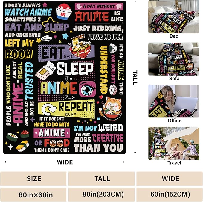 Anime Gifts for Girls, Japanese Anime Blanket for Women, AAnime Lovers Men, Christmas Thanksgiving Gifts, Soft Throw Blanket 80" *60"