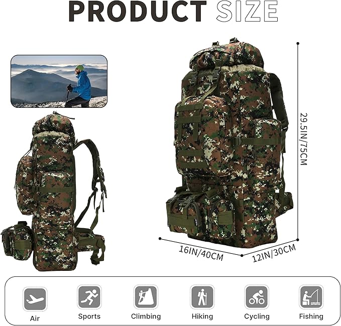 King'sGuard 100L Camping Hiking Backpack Molle Rucksack Military Camping Backpacking Daypack