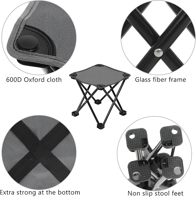 Wind Tour Portable Folding Camping Stool Outdoor Camping Lightweight Samll Chair for Fishing Hiking Gardening and Beach with Carry Bag (Medium Grey -1)