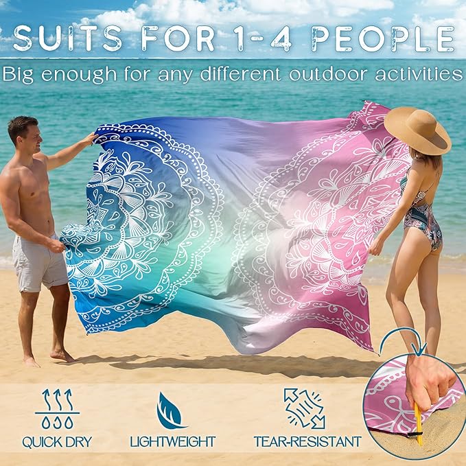 BYDOLL Beach Blanket 78''X81'' Waterproof Sandproof Suits1-4 Adults Oversized Lightweight Large Blanket Picnic Mat for Beach Sand Free Travel Camping Hiking Picnic