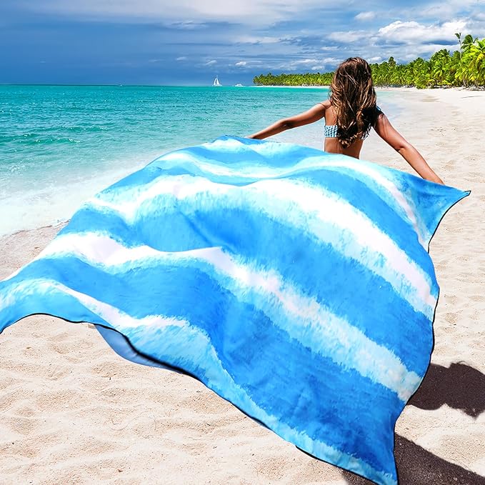 AISPARKY Beach Blanket Waterproof Sandproof Extra Large, Oversized Beach Mat, Quick Drying&Compact&Lightweight, Picnic Blankets Vacation Essentials for Outdoor Beach Camping (79" X 83" (4 Person))