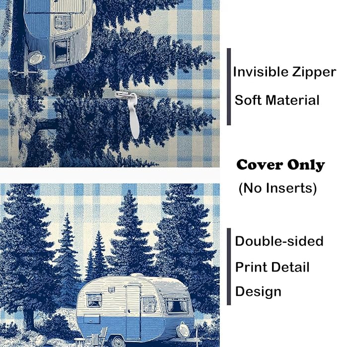 Cabin Throw Pillow Covers 18x18 Set of 2 | Rustic Camping Trailer Cushion Covers | Pine Forest Decorative Pillow Cases for Couch, Sofa, Lodge Bedroom and Lake House Decor