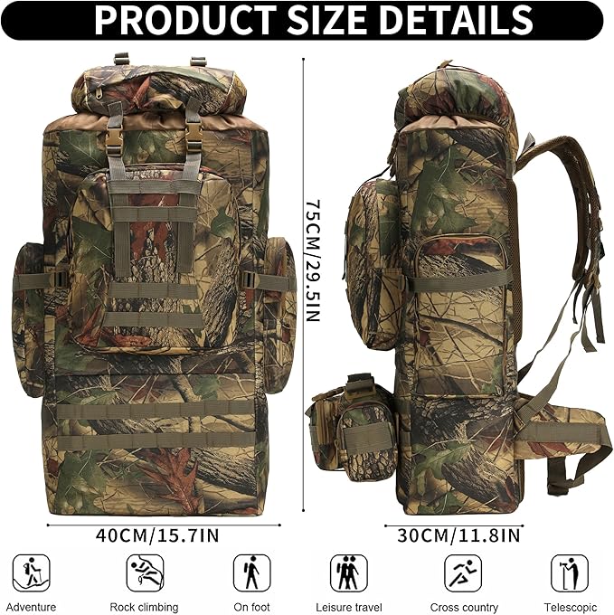 100L Camping Hiking Backpack,Molle military Tactical rucksack backpack,Waterproof Lightweight Hiking Backpack (Maple Leaf)