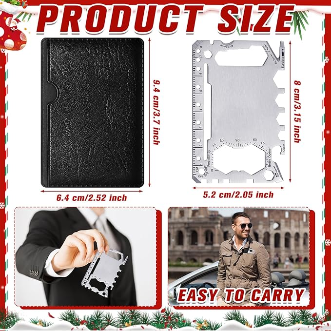 Cholemy 12 Pcs Credit Card Wallet Multitool 46 in 1 Metal Stainless Steel Survival Pocket Tool Multipurpose Bottle Opener Bulk for Men Christmas Stocking Stuffer Gift(Silver,Classic Style)
