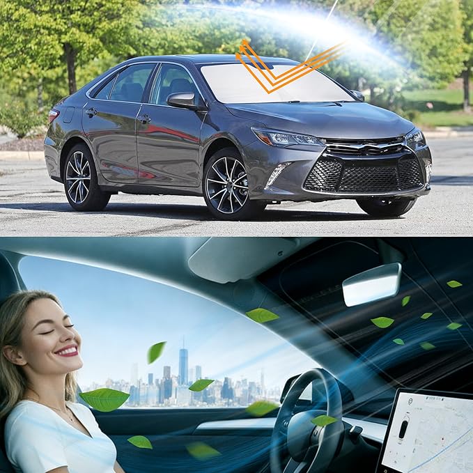 Windshield Sun Shade Accessories Compatible with 2012 2013 2014-2017 Camry for Toyota Foldable Sunshade Sun Visor Blocks UV