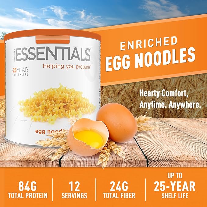 Emergency Essentials Egg Noodle Pasta #10 Can | Long Term Emergency Food Supply | Shelf Stable Survival Meal | 11 Servings | Non-GMO | Up to 30-Year Shelf Life