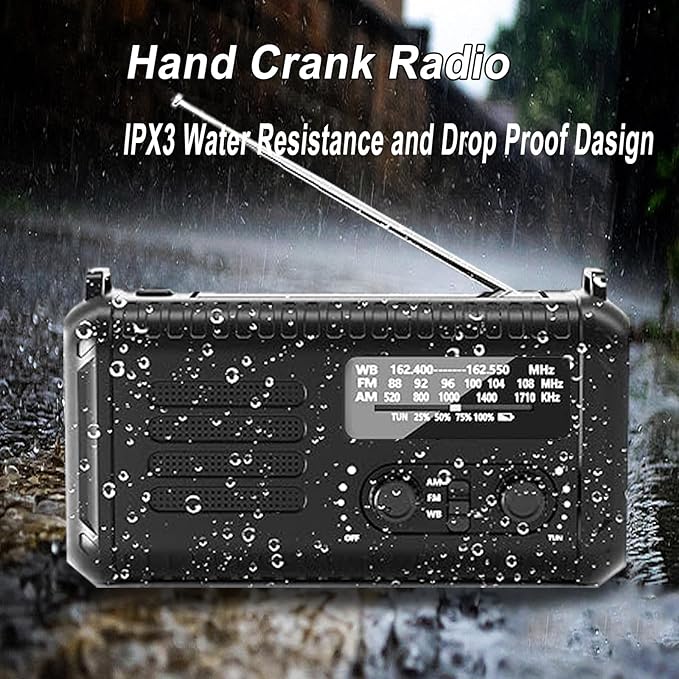 Emergency Hand Crank Radio, NOAA Weather Radio, 20000mAh Rechargeable Solar AM/FM Radio, Portable USB-C Fast Charger, Flashlight, Reading Lamp SOS Alarm for Hurricane Storm Camping Hiking (Black)