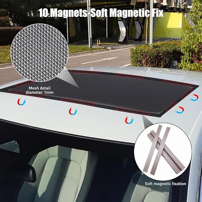 Magnetic Sunroof Sunshade Mesh Screen for Car Camping Essentials,UV Protection Screen for Moonroof & Side Windows,Quick Install,Breathable Roof Cover Fits SUV, Truck Van Sleeping Overnight