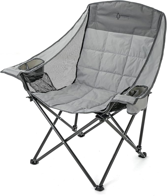 ARROWHEAD OUTDOOR Oversized Folding Camp Chair w/Adjustable Double Sized Cup Holder, Mesh Sides, Inner Pockets, Carry Bag, 300 LBS Weight Capacity