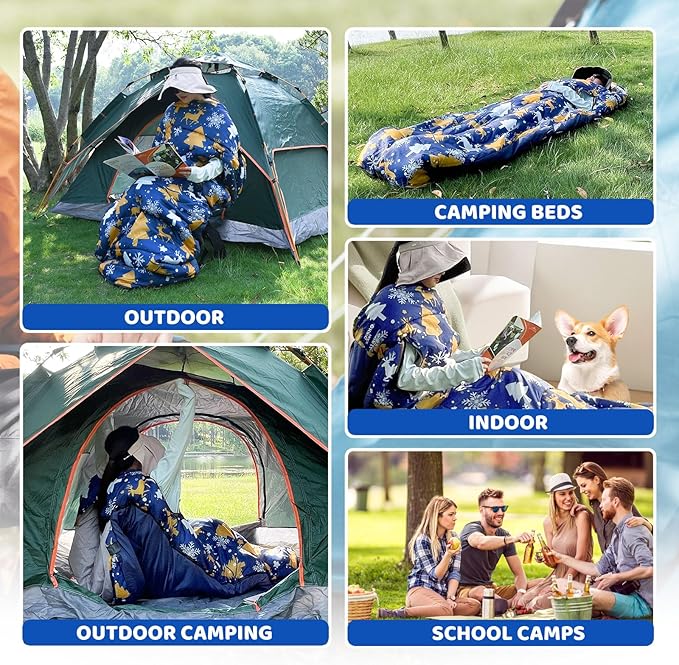 KINGROCK Christmas Sleeping Bag for Adults, Backpacking Sleeping Bag – Walkable with Arm Zippers, Waterproof and Warm to 23°F, Compact for Camping, Stadiums and Travel (Color: Christmas)