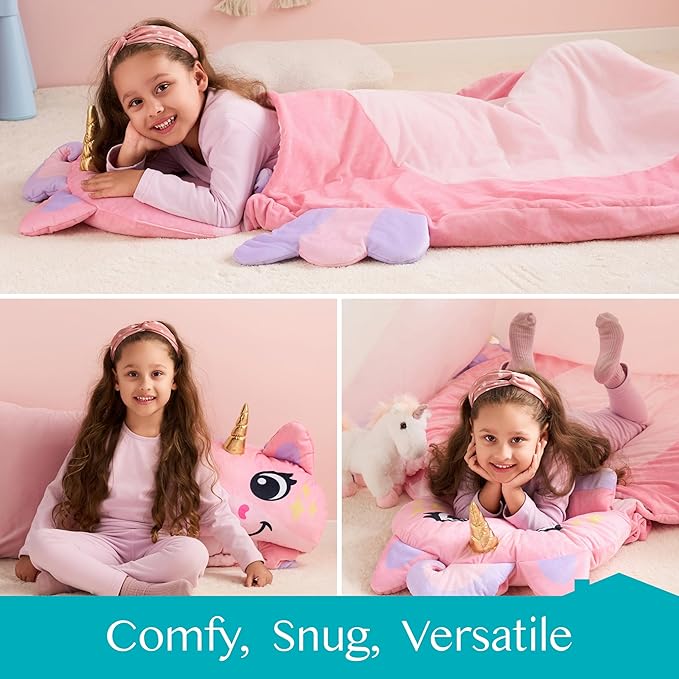 JOIEDOMI Kids Sleeping Bag 4 5 6 Year Old Girl Gifts Toddler Nap Mat with Pillow & Blanket 60" x 39" for Kids Ages 3+ Soft Plush Sleeping Mat for Preschool and Boys Girls