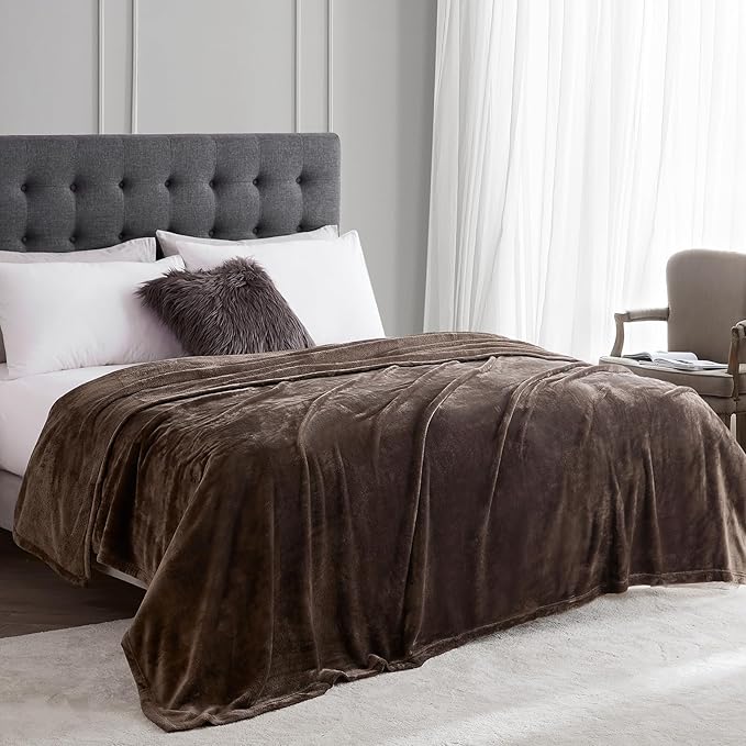 Hansleep Fleece Brown Queen Blanket, Super Soft Flannel Fuzzy Plush Cozy Blanket for All Seasons, Brown, Queen 90x90 Inches