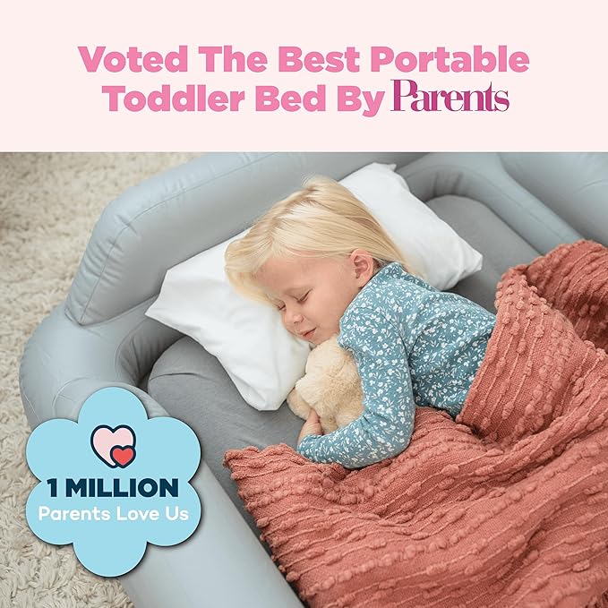 SlumberPod SlumberTot Inflatable Toddler Travel Bed - Portable Kids Air Mattress with Safety Bumpers - Perfectly Sized Ideal for Travel or Home Use - Includes Electric Pump